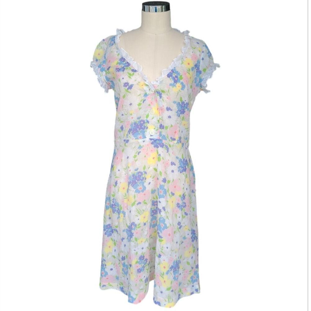 Rugby Ralph Lauren Floral Midi Dress 10 White Multi Preppy Cottagecore Y2K